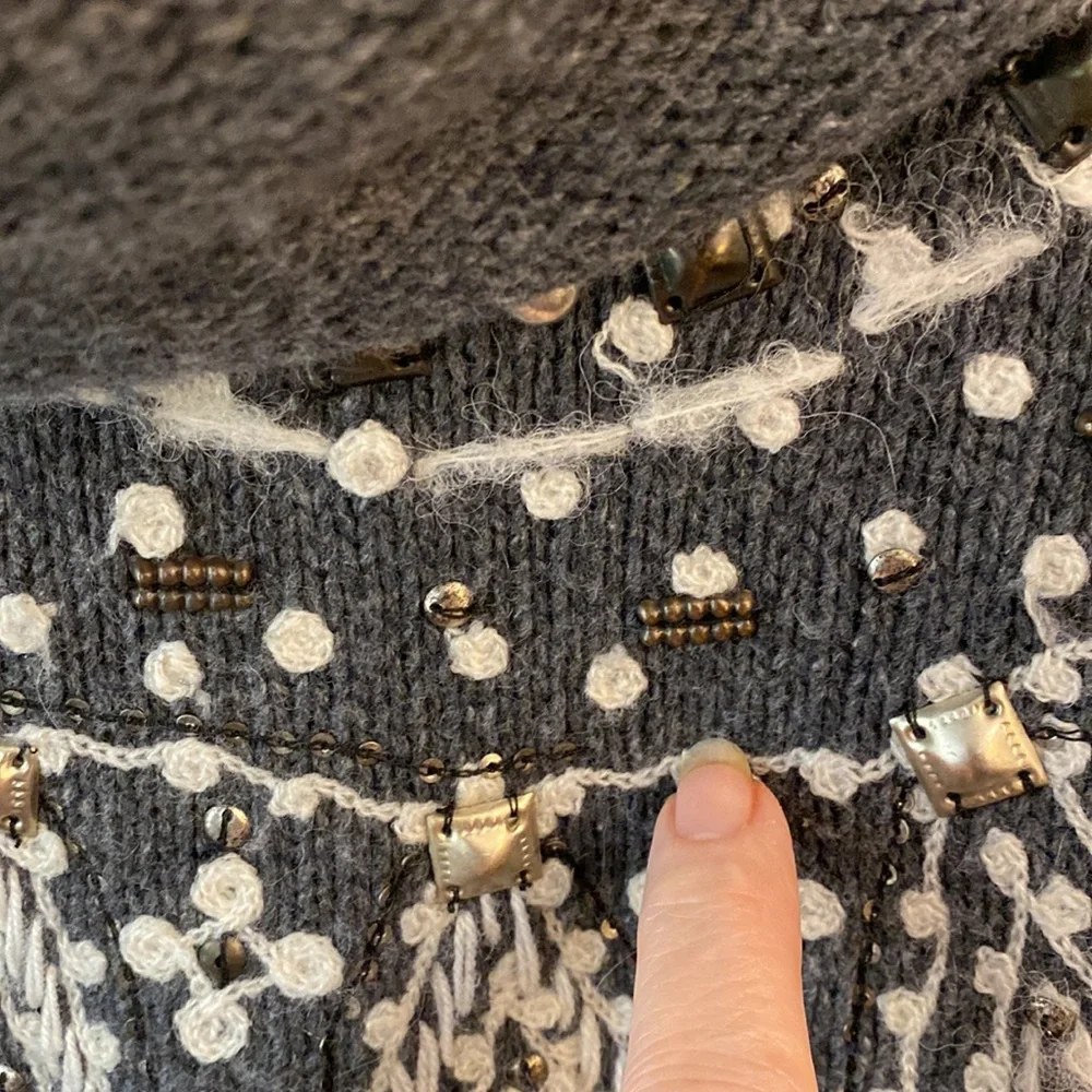 Free People Charcoal Turtleneck Sweater with Ivory Design - Picture 11 of 16